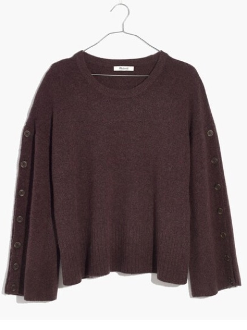 Madewell Brown Button-Sleeve Pullover Sweater